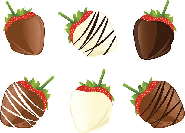 Vector illustration of Animation of strawberries dipped in dark and white chocolate