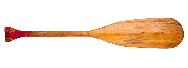 old canoe paddle old wooden canoe paddle with a red grip, isolated on white with a clipping path oar stock pictures, royalty-free photos & images