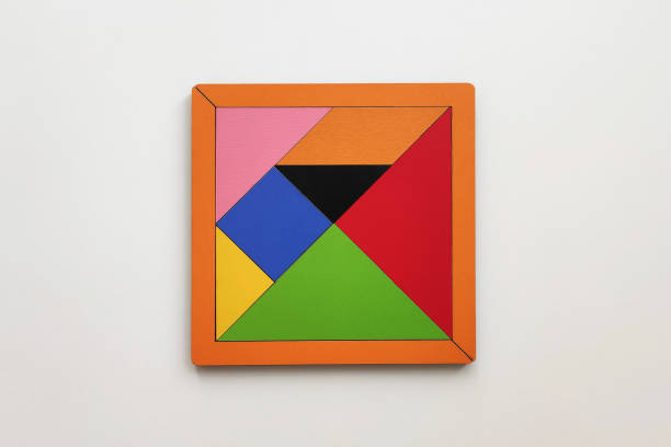 tangram puzzle in square shape on white background - block puzzle organization solution imagens e fotografias de stock