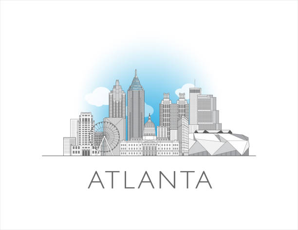 Atlanta city, Georgia cityscape line art style vector illustration Atlanta city, Georgia cityscape line art style vector illustration with a blue sky atlanta skyline stock illustrations