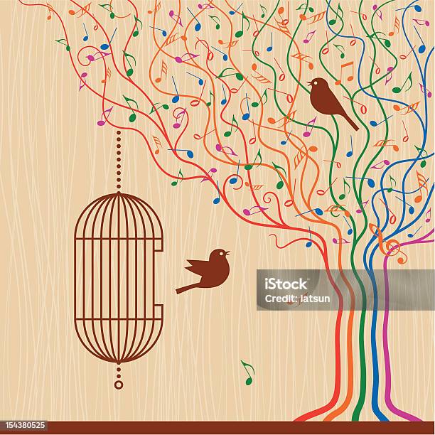 Клетка Для Птиц На Музыкальные Дерево — стоковая векторная графика и другие изображения на тему Птица - Птица, Дерево, Искусство