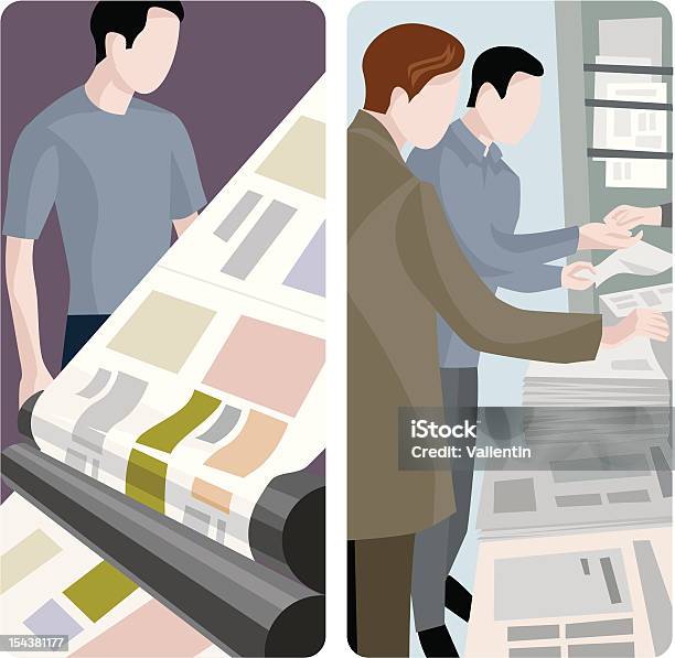 Работник Службы Иллюстрации Series — стоковая векторная графика и другие изображения на тему Печатная машина - Печатная машина, Люди, Газета