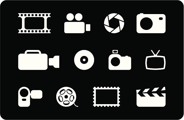 white photo and video icons Vectors white photo and video icons. kinematics stock illustrations