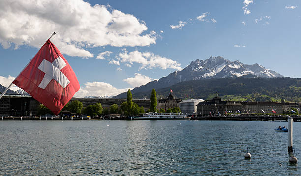 istock Lake Lucerne with flag. Switzerland. 154381879