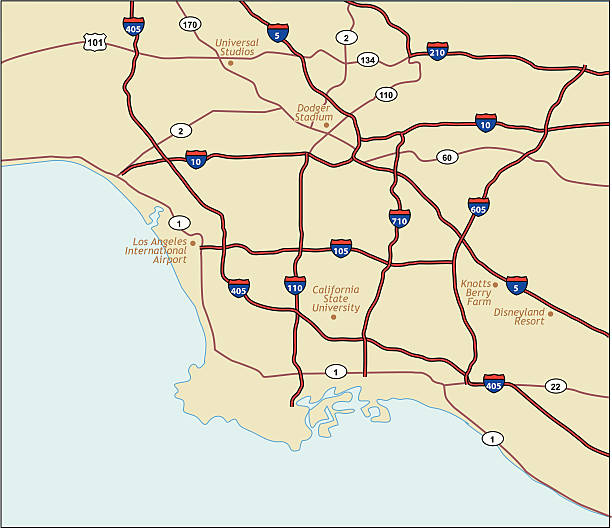 Los Angeles California Map vector art illustration