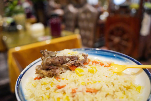 A delicious Chinese Xinjiang dish, mutton hand pilaf