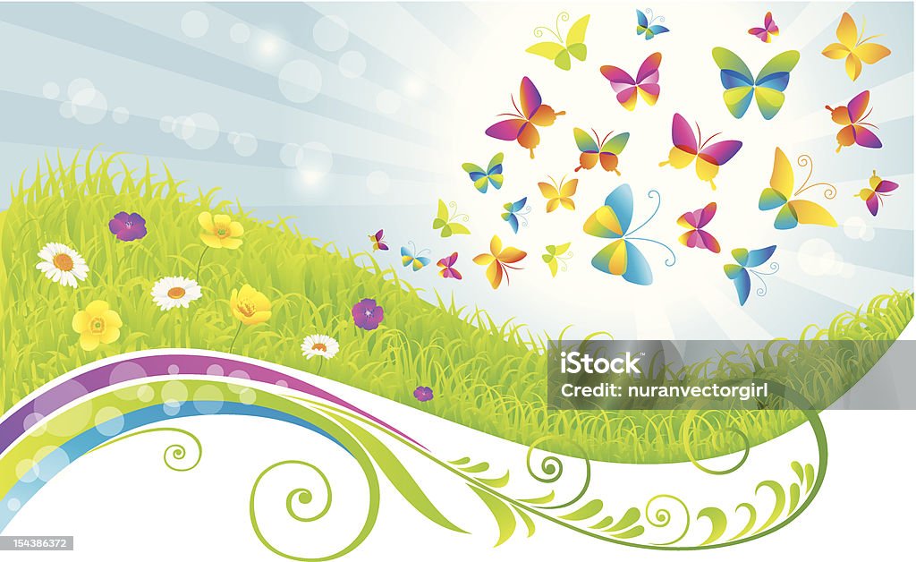 Le green field et de papillons. - clipart vectoriel de Abstrait libre de droits