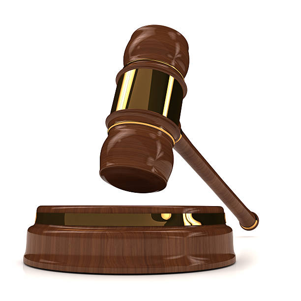 istock Rendered 3d wooden gavel on white 154388643