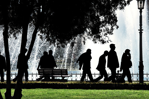 Group of people walking at public park in Istanbul