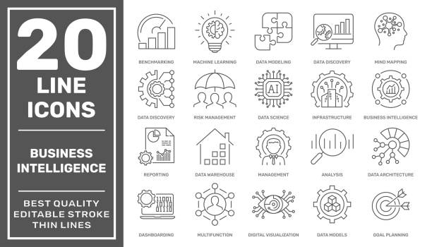 istock Business Intelligence icons set. Different Business Intelligence tools links icons. Business Intelligence Platform. Vector illustration. Editable stroke 1543906554