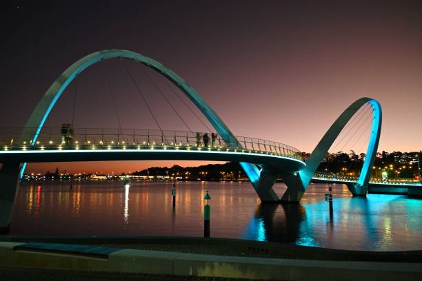 Elizabeth Quay, Perth walk bridge at dusk