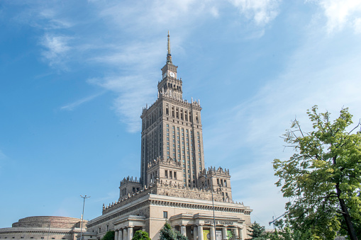 warsaw, poland. 16 june 2023: A renowned symbol in Warsaw, Poland's city center, the Palace of Culture and Science stands tall as an architectural marvel, showcasing the city's rich history