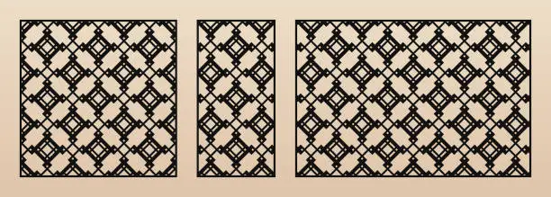 Vector illustration of Laser cut patterns. Vector set with abstract geometric ornament, square grid