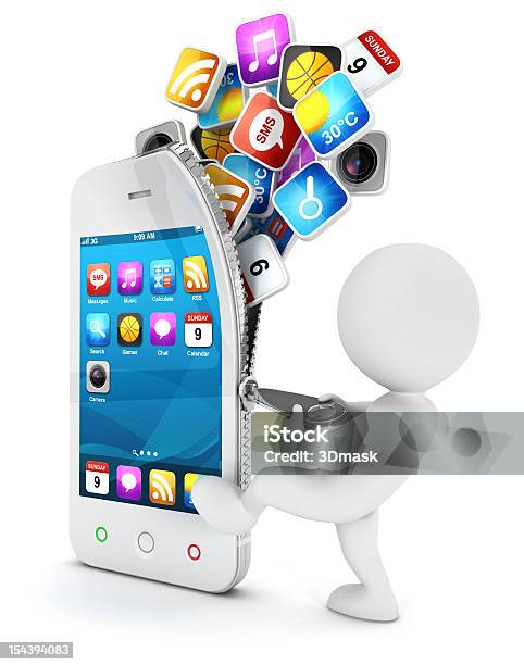 3d White People Opens A Smartphone Stock Photo - Download Image Now - Men, Open, Opening