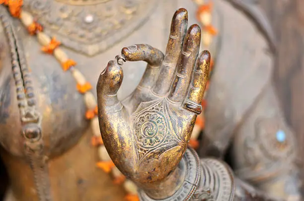 View of mudra (hand symbol) of Ganga Goddess at Taleju Temple in ancient city of Patan, Nepal