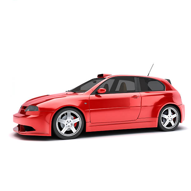 istock 3D view of a red car on a white background 154402254