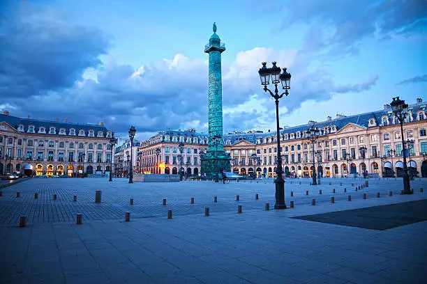 The Vêndome square is one of the most famous squares in the world due to the highclass shops placed here, and the central column with the statue of Napoleon in the top. EOS 5D MarkII. Long exposure shot.
