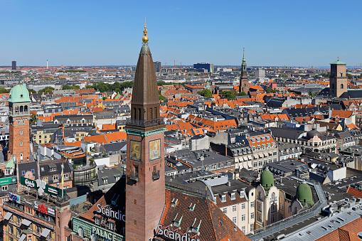 high angle view of the Copenhagen skyline (Denmark).