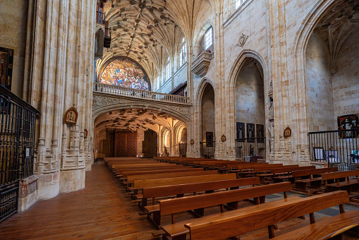 Salamanca, Spain - Mar 16, 2019: Interior of San Esteban Convent Church - Salamanca, Spain