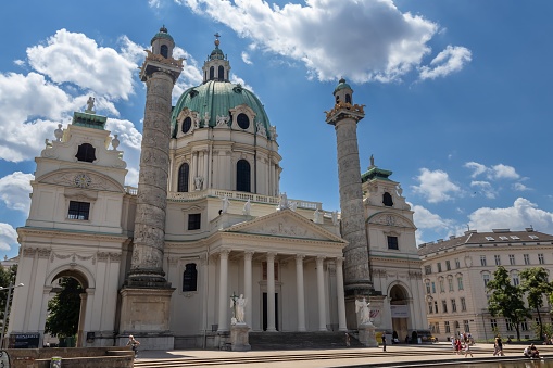 Vienna, Austria - July 7, 2016: The Karlskirche is a Baroque church located on the south side of Karlsplatz