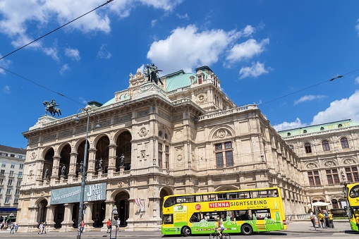 Vienna, Austria - July 7, 2016: The Vienna State Opera is an opera house and opera company. The Renaissance Revival venue was the first major building on the Vienna Ring Road.
