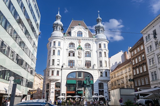 Vienna, Austria - July 7, 2016: The landmark building used to be the stockyard and inn for the Regensburg merchants in Vienna