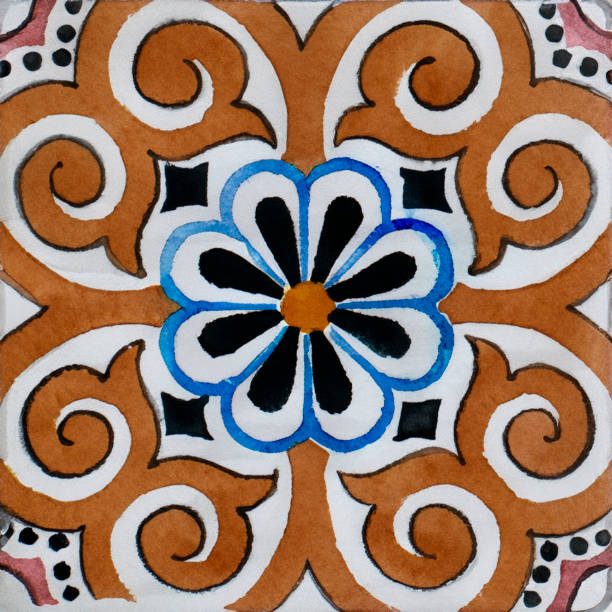 istock Watercolor illustration of portuguese ceramic tiles pattern 1544118521