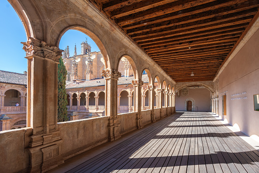 Salamanca, Spain - Mar 16, 2019: Upper Cloister at San Esteban Convent - Salamanca, Spain