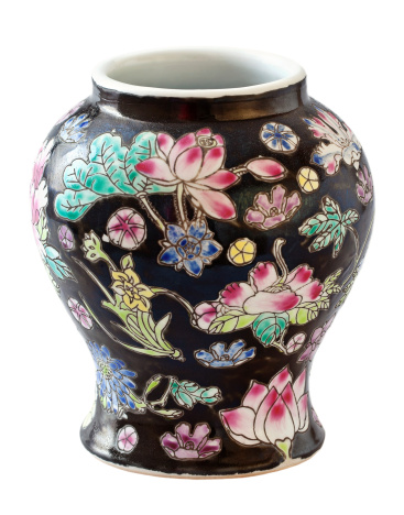 Chinese vase isolated over white background .