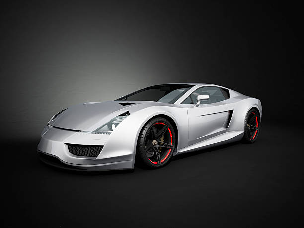 istock Silver sport car on black studio background 154413011