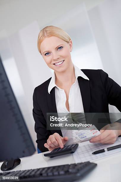 Cheerful Accountant Businesswoman Stock Photo - Download Image Now - Adult, Adults Only, Assistant