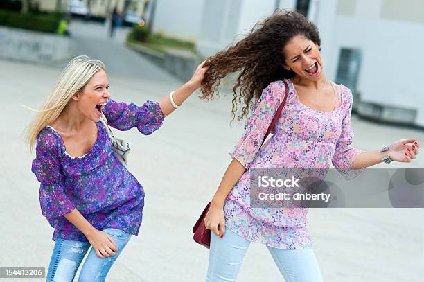 두 여성 싸움 서로 2명에 대한 스톡 사진 및 기타 이미지 - 2명, 갈색 머리, 격노한