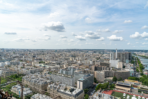 Amazing view of the city of Paris from the Eiffel Tower observation deck