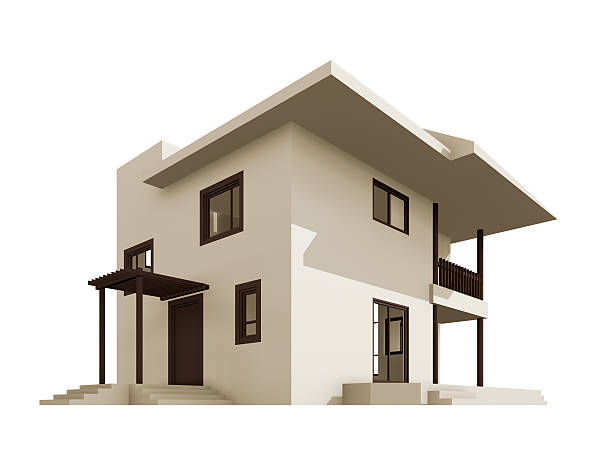 istock 3d side view of a white and brown model house 154413909