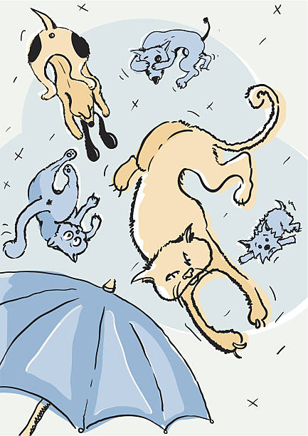 雨、猫と犬 - raining cats and dogs 英語の慣用句点のイラスト素材／クリップアート素材／マンガ素材／アイコン素材