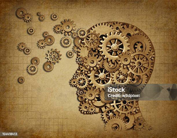 Cerebro Humano Función Grunge Con Engranajes Foto de stock y más banco de imágenes de Enfermedad de Alzheimer - Enfermedad de Alzheimer, Rueda dentada, Asistencia sanitaria y medicina