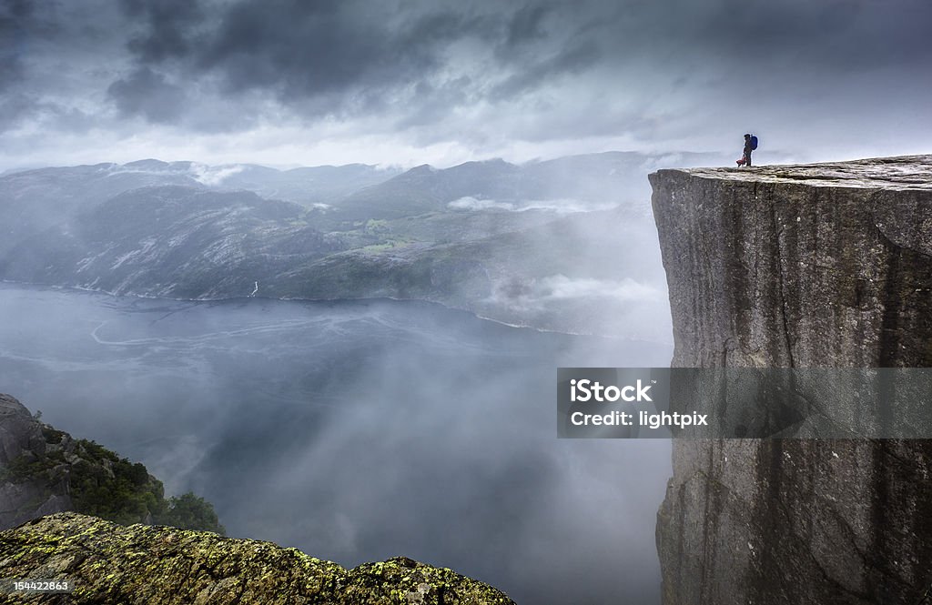 Prekestolen View point Prekestolen in Norway during a storm Mountain Stock Photo