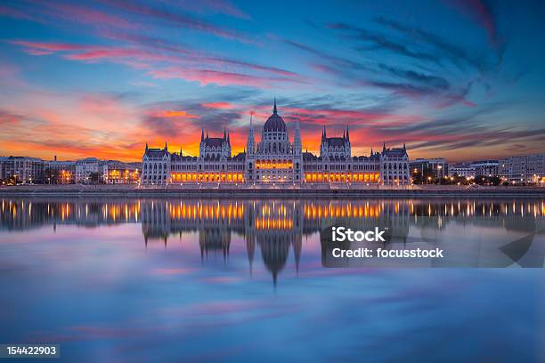 Looking At Hungarian Parliament From Across Water At Night Stock Photo - Download Image Now