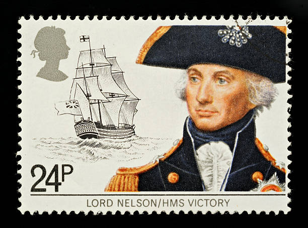 Lord Nelson Postage Stamp British Used Postage Stamp Depicting Maritime Heirtage showing Lord Nelson and HMS Victory , circa 1982 admiral nelson stock pictures, royalty-free photos & images