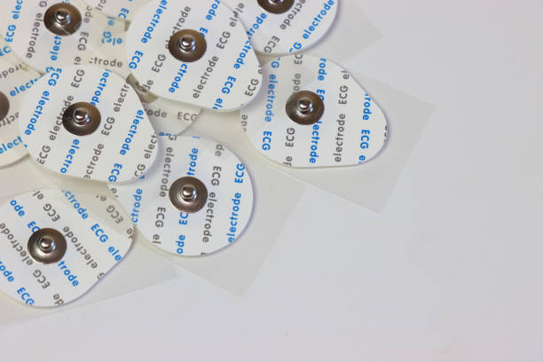 Ecg electrodes close view in a white background with copy space in the right side