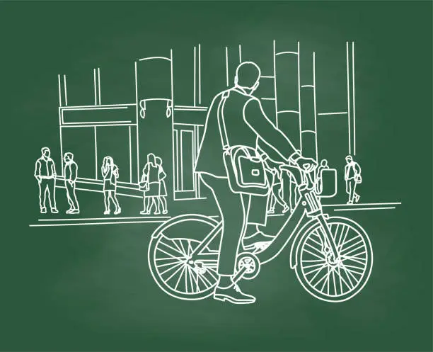 Vector illustration of Cycling To Work Businessman Chalkboard