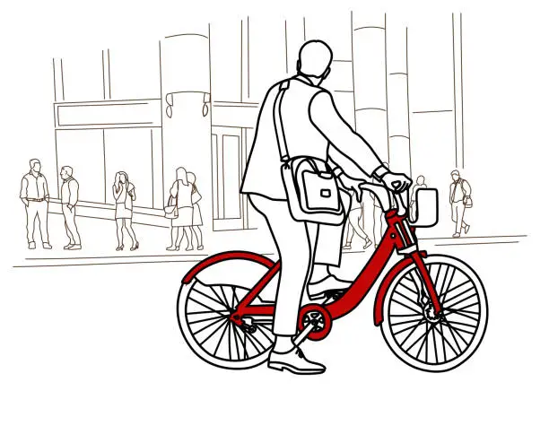 Vector illustration of Cycling To Work Businessman Sketch Color Red