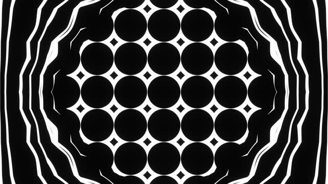 Abstract psychedelic animation of lines and shapes in black and white as a background for meditation