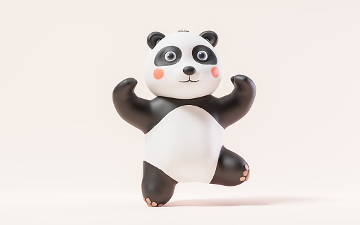 Panda with cartoon style, 3d rendering. Digital drawing.