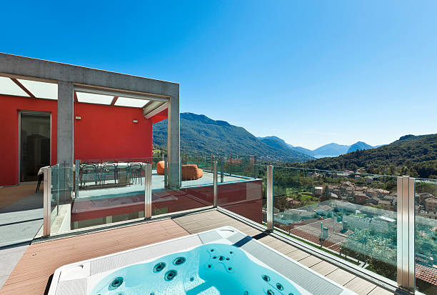 istock beautiful house, hot tub 154444515