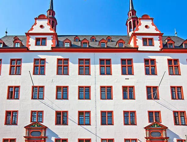 Facade of the old University of Mainz (Johannes Gutenberg University) in Rhineland-Palatinate, Germany.