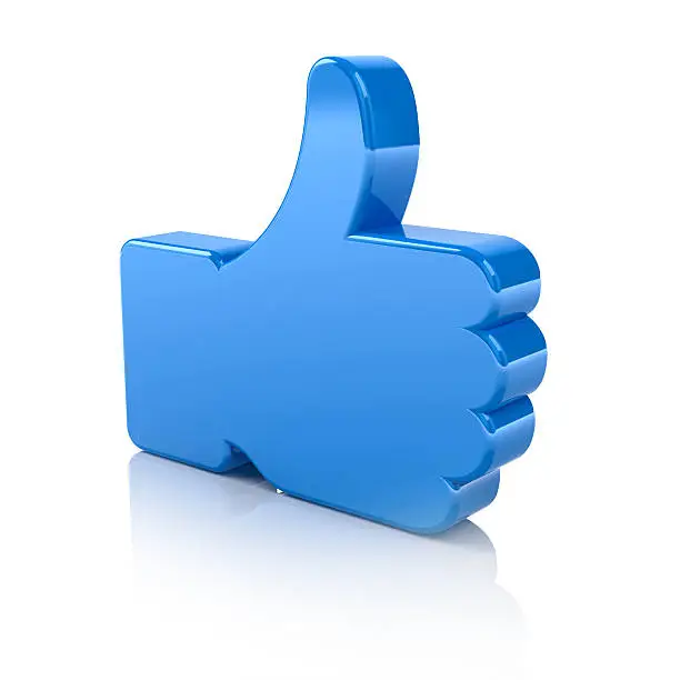 Photo of A blue thumbs up on a white background