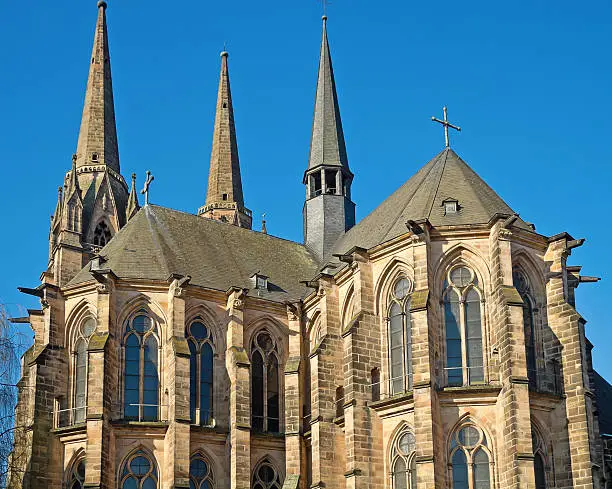 Backside view of the St. Elisabeth's Church in Marburg an der Lahn, Hesse, Germany