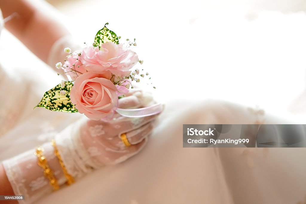 Romantic Rose in bride's hand Prom Dress Stock Photo