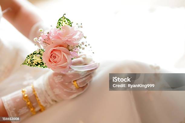 Romantic Rose In Brides Hand Stock Photo - Download Image Now - Prom Dress, Corsage, Pink Color